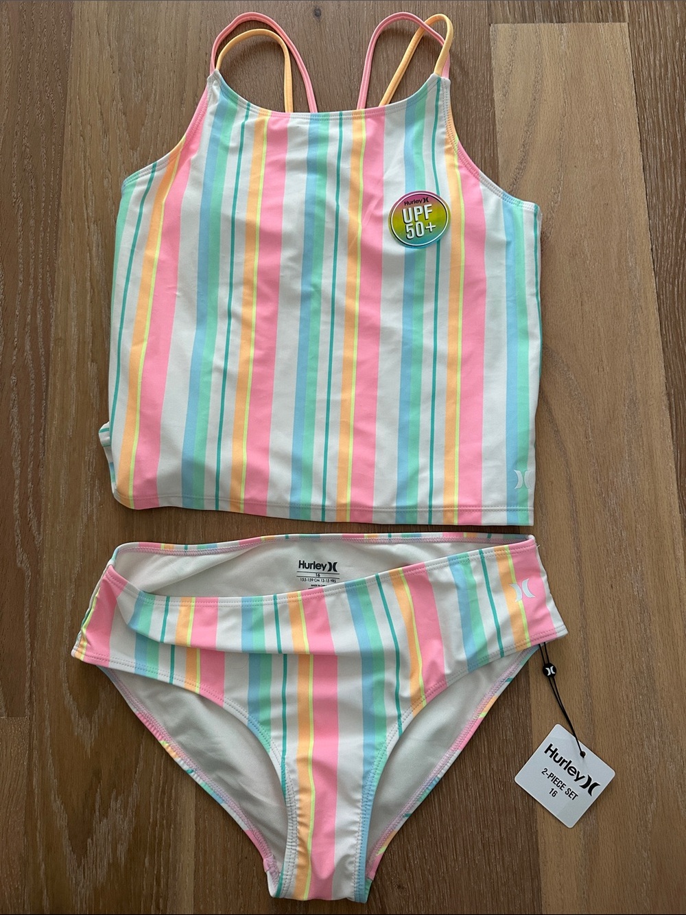 Hurley Kids Pastel Stripe Tankini Set - Pink, Yellow, Mint, Blue